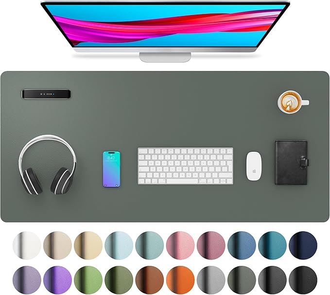 Aothia Leather Desk Protector, Mouse Mat, Non - Slip PU Leather Blotter, Laptop Desk Mat, Waterproof Writing Pad for Office and Home (Jungle Green, 36" x 17") | Mouse Pads - TrueDesk