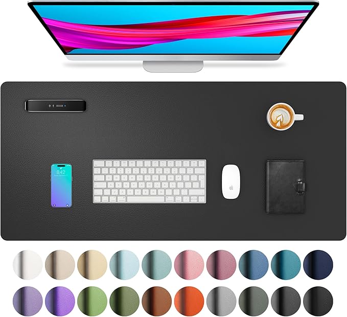 Aothia Leather Office Desk Pad Protector, Non - Slip PU Leather Desk Blotter, Waterproof Laptop Writing Mouse Pad for Office and Home, Black, 31.5" x 15.7" | Mouse Pads - TrueDesk