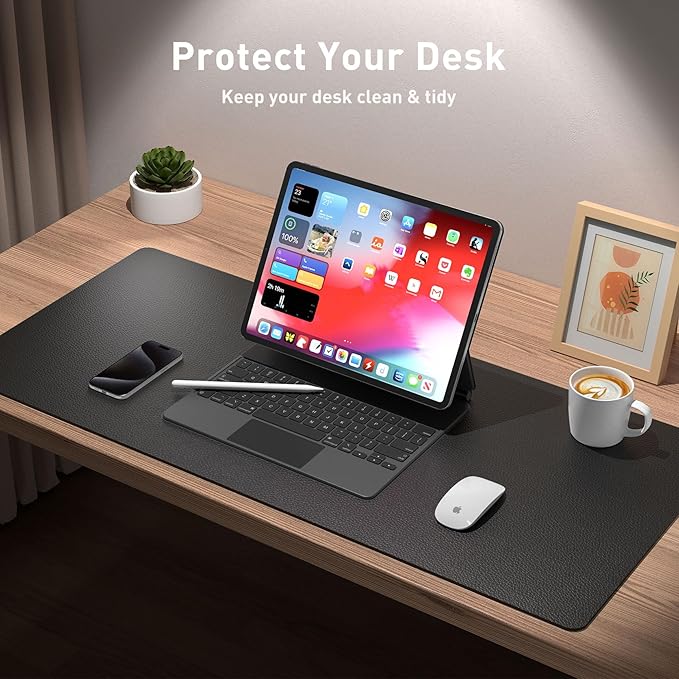 Aothia Leather Office Desk Pad Protector, Non - Slip PU Leather Desk Blotter, Waterproof Laptop Writing Mouse Pad for Office and Home, Black, 31.5" x 15.7" | Mouse Pads - TrueDesk