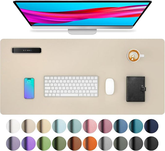 Aothia Non - Slip PU Leather Waterproof Laptop Desk Pad Protector, Blotter Mat, Writing and Mouse Pad for Office & Home, Beige, 23.6" x 13.7" | Mouse Pads - TrueDesk