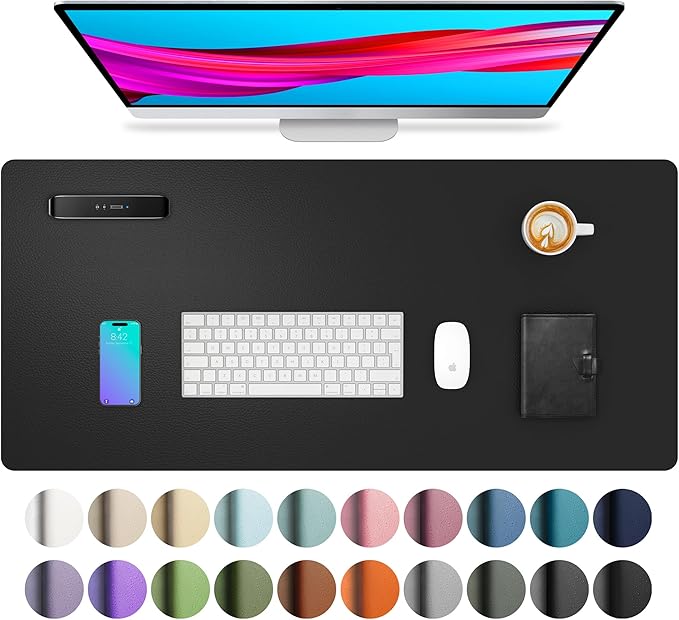 Aothia Non - Slip Waterproof PU Leather Desk Pad Protector for Mouse, Writing Desk, Office, Home, Laptop Blotter, 23.6" x 13.7", Black | Mouse Pads - TrueDesk