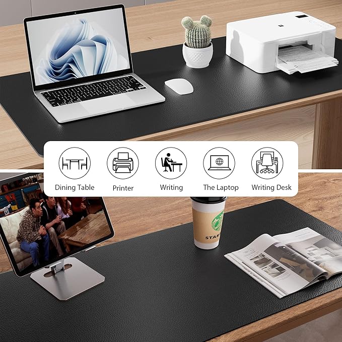 Aothia Non - Slip Waterproof PU Leather Desk Pad Protector for Mouse, Writing Desk, Office, Home, Laptop Blotter, 23.6" x 13.7", Black | Mouse Pads - TrueDesk