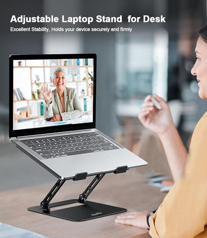 Aoviho Adjustable Laptop Stand for Desk, Portable Laptop Stand Holder and Riser, Foldable Aluminum Notebook Computer Stand for MacBook Air Pro HP Lenovo Dell Samsung Chromebook, 10 - 15.6 inch, Black | Stands - TrueDesk