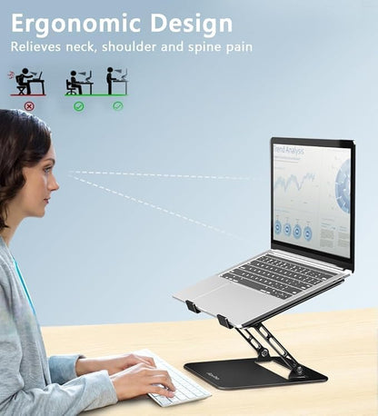 Aoviho Adjustable Laptop Stand for Desk, Portable Laptop Stand Holder and Riser, Foldable Aluminum Notebook Computer Stand for MacBook Air Pro HP Lenovo Dell Samsung Chromebook, 10 - 15.6 inch, Black | Stands - TrueDesk