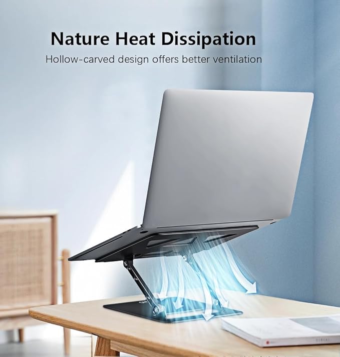 Aoviho Adjustable Laptop Stand for Desk, Portable Laptop Stand Holder and Riser, Foldable Aluminum Notebook Computer Stand for MacBook Air Pro HP Lenovo Dell Samsung Chromebook, 10 - 15.6 inch, Black | Stands - TrueDesk