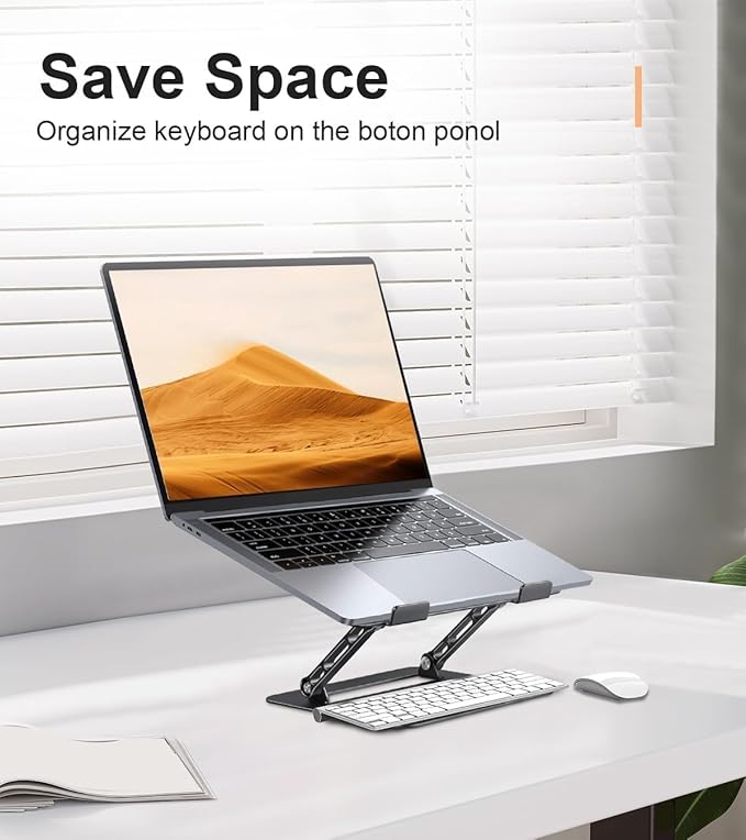 Aoviho Adjustable Laptop Stand for Desk, Portable Laptop Stand Holder and Riser, Foldable Aluminum Notebook Computer Stand for MacBook Air Pro HP Lenovo Dell Samsung Chromebook, 10 - 15.6 inch, Black | Stands - TrueDesk