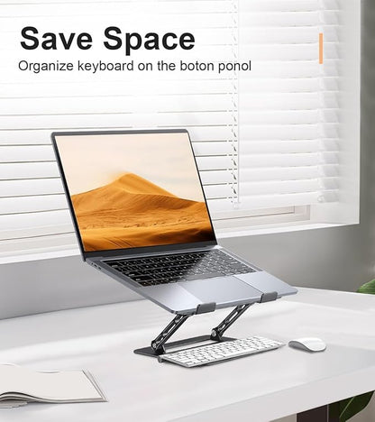 Aoviho Adjustable Laptop Stand for Desk, Portable Laptop Stand Holder and Riser, Foldable Aluminum Notebook Computer Stand for MacBook Air Pro HP Lenovo Dell Samsung Chromebook, 10 - 15.6 inch, Black | Stands - TrueDesk