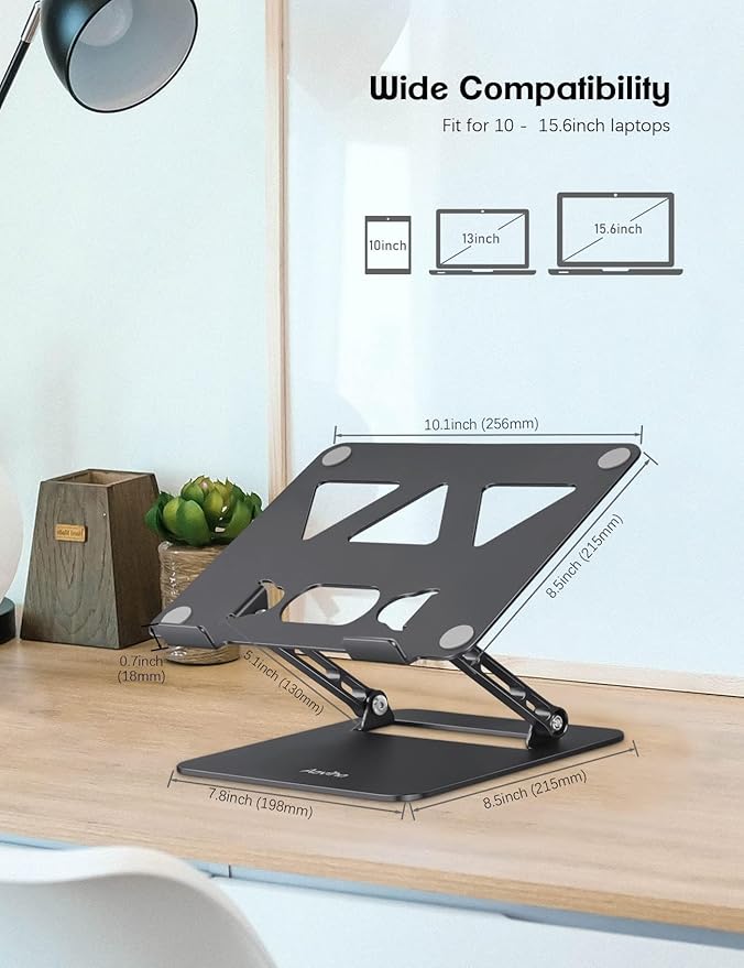 Aoviho Adjustable Laptop Stand for Desk, Portable Laptop Stand Holder and Riser, Foldable Aluminum Notebook Computer Stand for MacBook Air Pro HP Lenovo Dell Samsung Chromebook, 10 - 15.6 inch, Black | Stands - TrueDesk