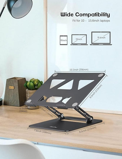Aoviho Adjustable Laptop Stand for Desk, Portable Laptop Stand Holder and Riser, Foldable Aluminum Notebook Computer Stand for MacBook Air Pro HP Lenovo Dell Samsung Chromebook, 10 - 15.6 inch, Black | Stands - TrueDesk