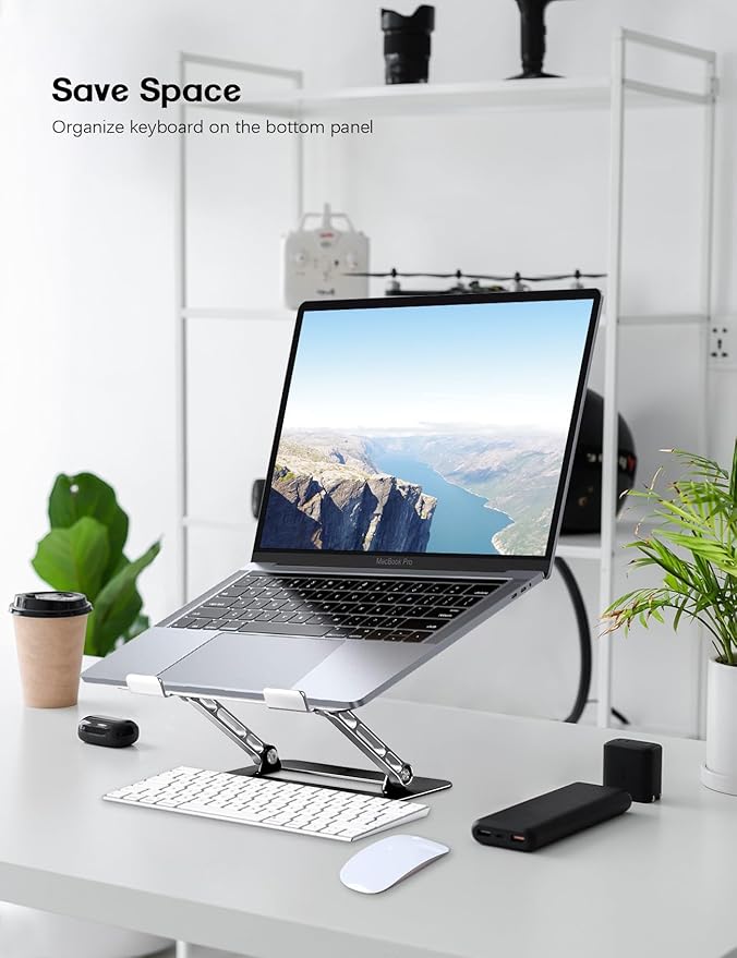 Aoviho Adjustable Laptop Stand for Desk,Portable Laptop Stand Holder and Riser,Foldable Aluminum Notebook Computer Stands for MacBook Air Pro HP Lenovo Dell Samsung, 10 - 15.6 inch (Silver - Gray - Black) | Stands - TrueDesk