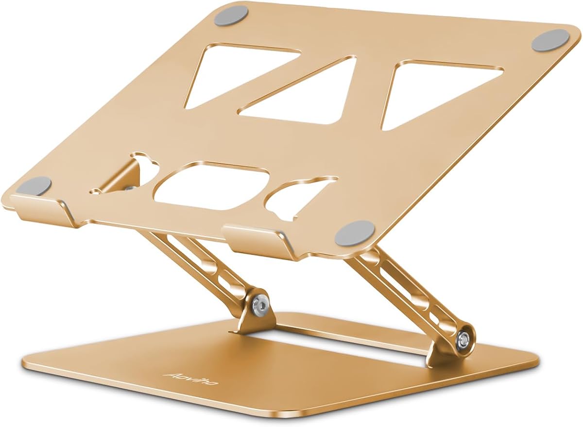 Aoviho Adjustable Laptop Stand for Desk,Portable Laptop Stand Holder and Riser,Foldable Aluminum Notebook Computer Stands for MacBook Air Pro HP Lenovo Dell Samsung Chromebook, 10 - 15.6 inch, Gold | Stands - TrueDesk