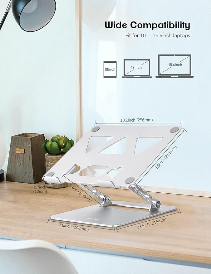 Aoviho Adjustable Laptop Stand for Desk,Portable Laptop Stand Holder and Riser,Foldable Aluminum Notebook Computer Stands for MacBook Air Pro HP Lenovo Dell Samsung Chromebook, 10 - 15.6 inch, Silver | Stands - TrueDesk