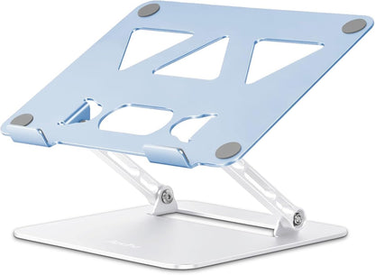 Aoviho Adjustable Laptop Stand for Desk,Portable Laptop Stand Holder and Riser,Foldable Aluminum Notebook Computer Stands for MacBook Air Pro HP Lenovo Dell Samsung, 10 - 15.6 inch (Sky Blue - Silver) | Stands - TrueDesk
