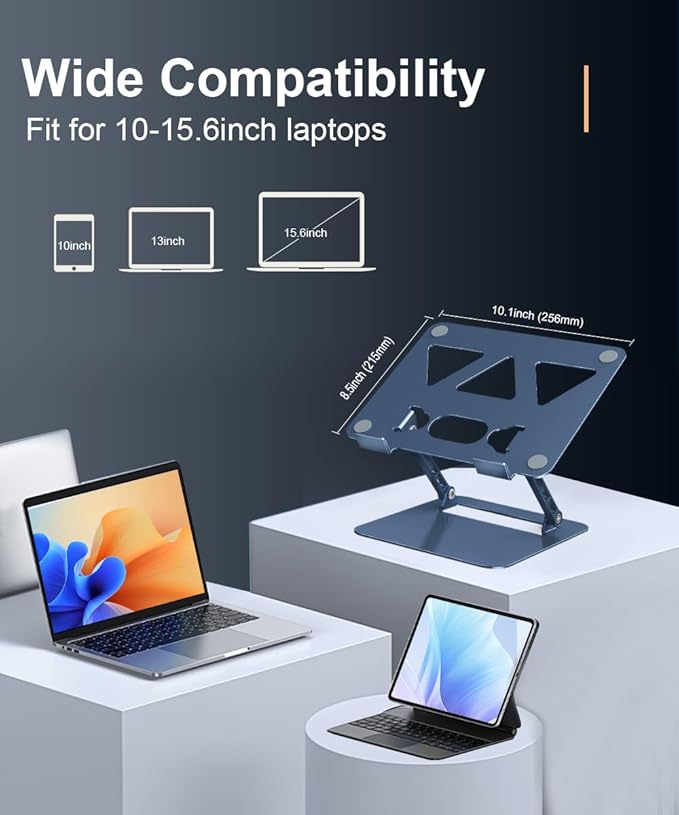 Aoviho Adjustable Laptop Stand for Desk,Portable Laptop Stand Holder and Riser,Foldable Aluminum Notebook Computer Stands for MacBook Air Pro HP Lenovo Dell Samsung Chromebook, 10 - 15.6 inch,Navy Blue | Stands - TrueDesk