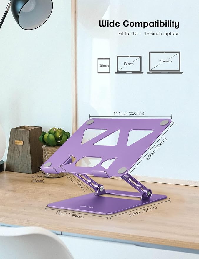 Aoviho Adjustable Laptop Stand for Desk,Portable Laptop Stand Holder and Riser,Foldable Aluminum Notebook Computer Stands for MacBook Air Pro HP Lenovo Dell Samsung Chromebook, 10 - 15.6 inch, Purple | Stands - TrueDesk