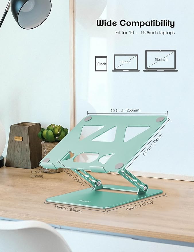 Aoviho Adjustable Laptop Stand for Desk,Portable Laptop Stand Holder and Riser,Foldable Aluminum Notebook Computer Stands for MacBook Air Pro HP Lenovo Dell Samsung, 10 - 15.6 inch (Fresh Green) | Stands - TrueDesk