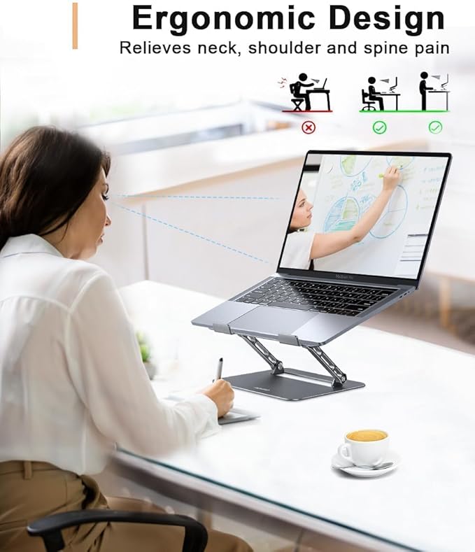 Aoviho Adjustable Laptop Stand for Desk,Portable Laptop Stand Holder and Riser,Foldable Aluminum Notebook Computer Stands for MacBook Air Pro HP Lenovo Dell Samsung Chromebook, 10 - 15.6 inch, Grey | Stands - TrueDesk