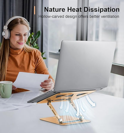 Aoviho Adjustable Laptop Stand for Desk,Portable Laptop Stand Holder and Riser,Foldable Aluminum Notebook Computer Stands for MacBook Air Pro HP Lenovo Dell Samsung Chromebook, 10 - 15.6 inch, Gold | Stands - TrueDesk