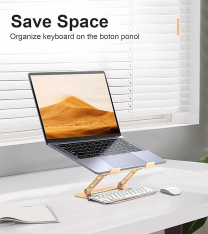 Aoviho Adjustable Laptop Stand for Desk,Portable Laptop Stand Holder and Riser,Foldable Aluminum Notebook Computer Stands for MacBook Air Pro HP Lenovo Dell Samsung Chromebook, 10 - 15.6 inch, Gold | Stands - TrueDesk