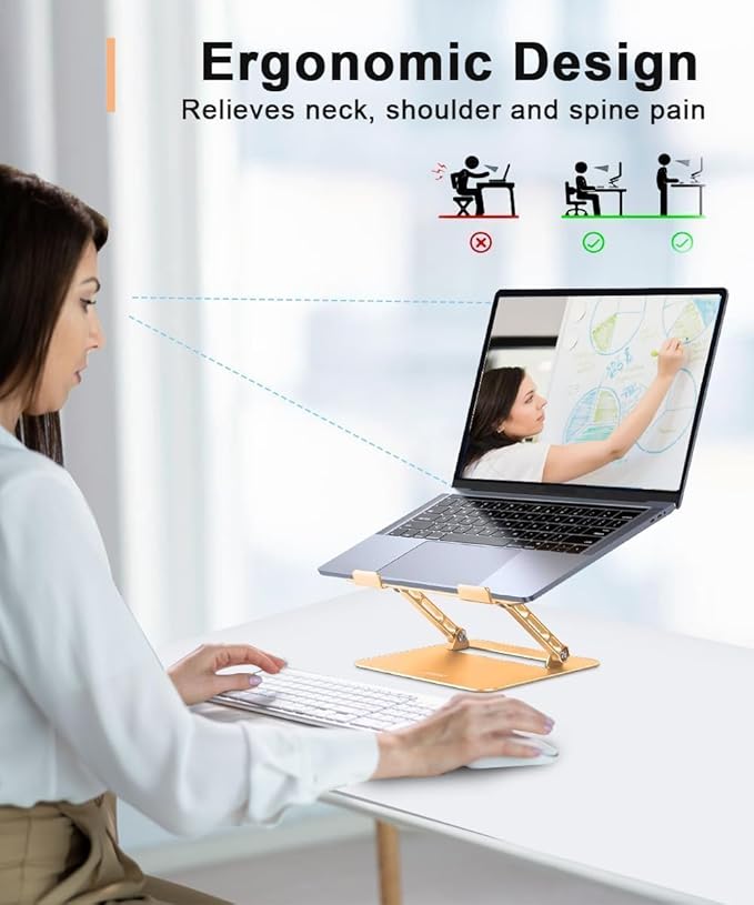 Aoviho Adjustable Laptop Stand for Desk,Portable Laptop Stand Holder and Riser,Foldable Aluminum Notebook Computer Stands for MacBook Air Pro HP Lenovo Dell Samsung Chromebook, 10 - 15.6 inch, Gold | Stands - TrueDesk