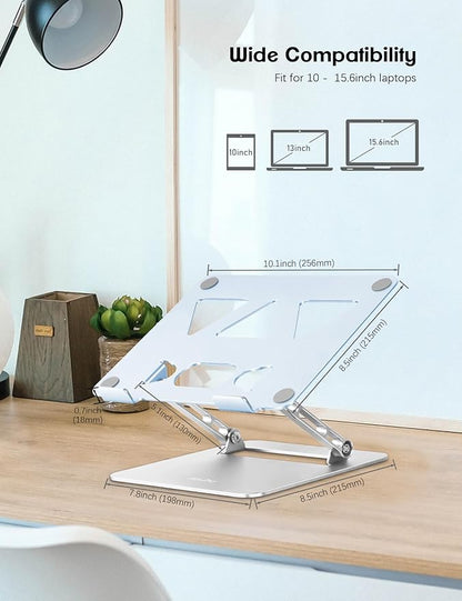 Aoviho Adjustable Laptop Stand for Desk,Portable Laptop Stand Holder and Riser,Foldable Aluminum Notebook Computer Stands for MacBook Air Pro HP Lenovo Dell Samsung, 10 - 15.6 inch (Sky Blue - Silver) | Stands - TrueDesk