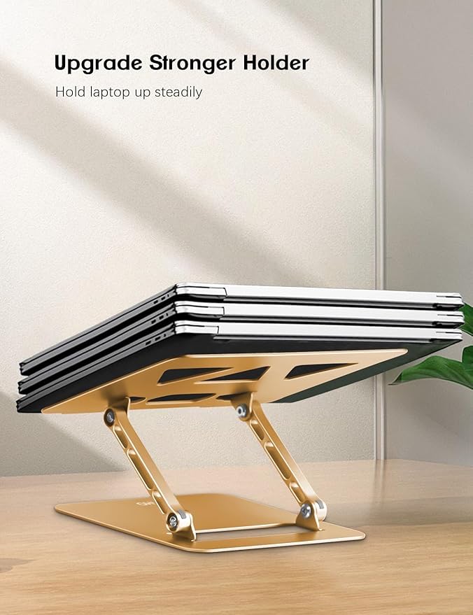 Aoviho Adjustable Laptop Stand for Desk,Portable Laptop Stand Holder and Riser,Foldable Aluminum Notebook Computer Stands for MacBook Air Pro HP Lenovo Dell Samsung Chromebook, 10 - 15.6 inch, Gold | Stands - TrueDesk