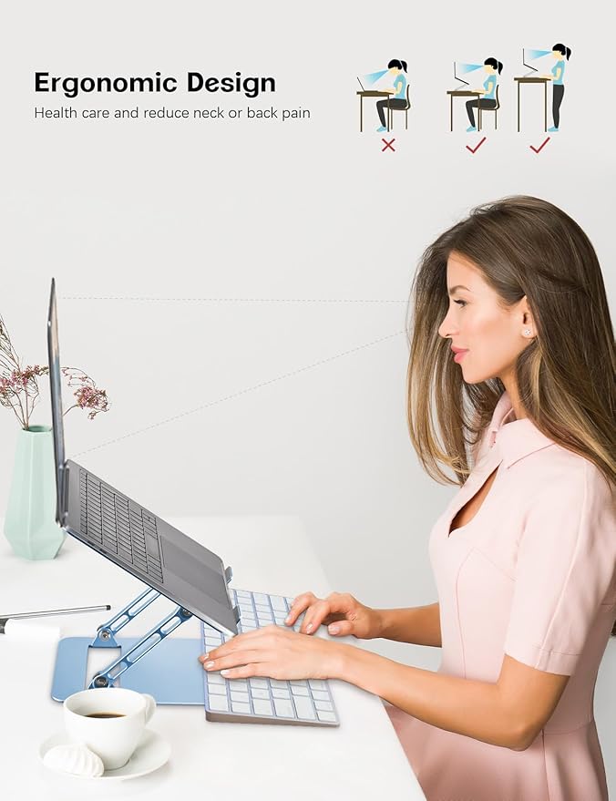 Aoviho Adjustable Laptop Stand for Desk,Portable Laptop Stand Holder and Riser,Foldable Aluminum Notebook Computer Stands for MacBook Air Pro HP Lenovo Dell Samsung Chromebook, 10 - 15.6 inch, Sky Blue | Stands - TrueDesk