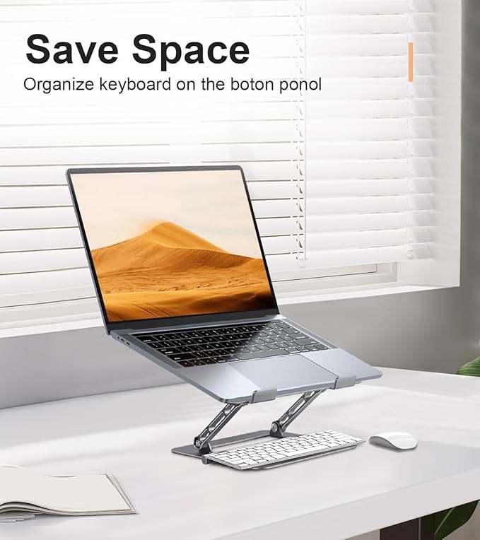 Aoviho Adjustable Laptop Stand for Desk,Portable Laptop Stand Holder and Riser,Foldable Aluminum Notebook Computer Stands for MacBook Air Pro HP Lenovo Dell Samsung Chromebook, 10 - 15.6 inch, Grey | Stands - TrueDesk