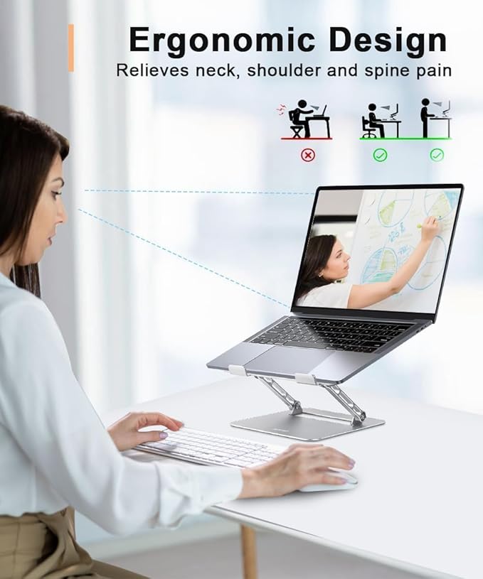 Aoviho Adjustable Laptop Stand for Desk,Portable Laptop Stand Holder and Riser,Foldable Aluminum Notebook Computer Stands for MacBook Air Pro HP Lenovo Dell Samsung Chromebook, 10 - 15.6 inch, Silver | Stands - TrueDesk