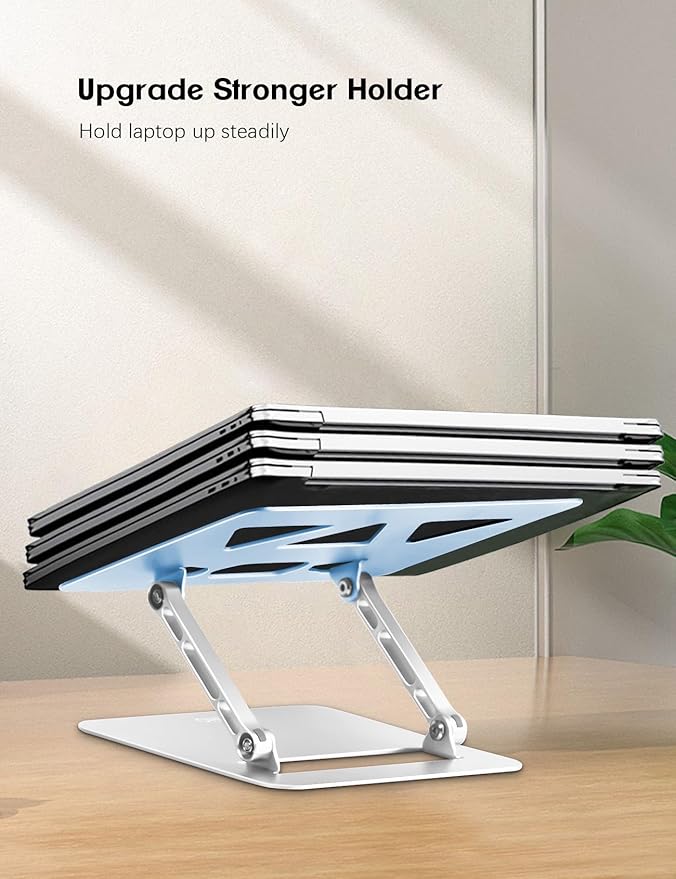 Aoviho Adjustable Laptop Stand for Desk,Portable Laptop Stand Holder and Riser,Foldable Aluminum Notebook Computer Stands for MacBook Air Pro HP Lenovo Dell Samsung, 10 - 15.6 inch (Sky Blue - Silver) | Stands - TrueDesk