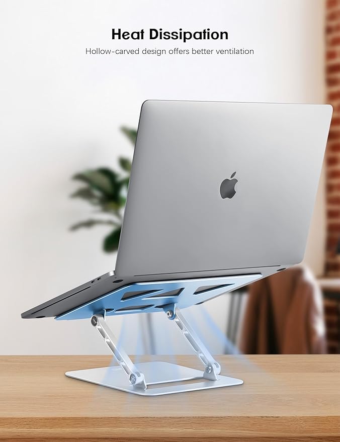 Aoviho Adjustable Laptop Stand for Desk,Portable Laptop Stand Holder and Riser,Foldable Aluminum Notebook Computer Stands for MacBook Air Pro HP Lenovo Dell Samsung, 10 - 15.6 inch (Sky Blue - Silver) | Stands - TrueDesk