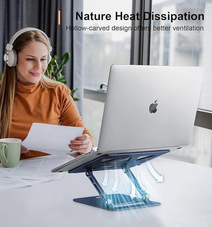 Aoviho Adjustable Laptop Stand for Desk,Portable Laptop Stand Holder and Riser,Foldable Aluminum Notebook Computer Stands for MacBook Air Pro HP Lenovo Dell Samsung Chromebook, 10 - 15.6 inch,Navy Blue | Stands - TrueDesk