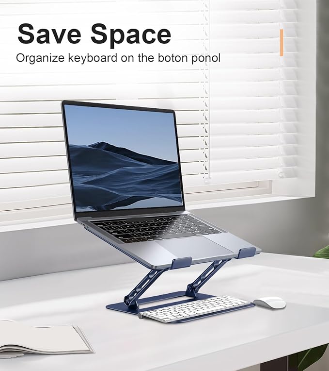 Aoviho Adjustable Laptop Stand for Desk,Portable Laptop Stand Holder and Riser,Foldable Aluminum Notebook Computer Stands for MacBook Air Pro HP Lenovo Dell Samsung Chromebook, 10 - 15.6 inch,Navy Blue | Stands - TrueDesk