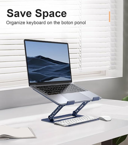 Aoviho Adjustable Laptop Stand for Desk,Portable Laptop Stand Holder and Riser,Foldable Aluminum Notebook Computer Stands for MacBook Air Pro HP Lenovo Dell Samsung Chromebook, 10 - 15.6 inch,Navy Blue | Stands - TrueDesk