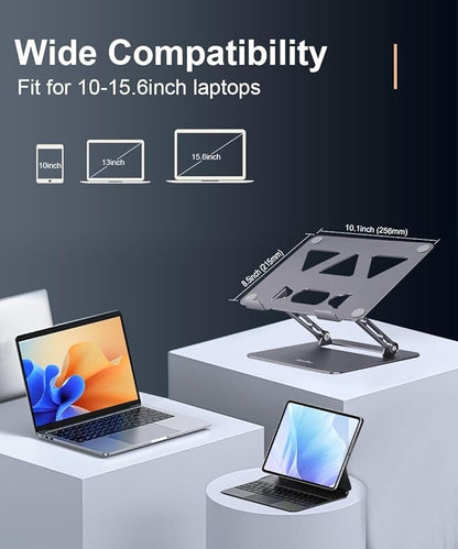 Aoviho Adjustable Laptop Stand for Desk,Portable Laptop Stand Holder and Riser,Foldable Aluminum Notebook Computer Stands for MacBook Air Pro HP Lenovo Dell Samsung Chromebook, 10 - 15.6 inch, Grey | Stands - TrueDesk