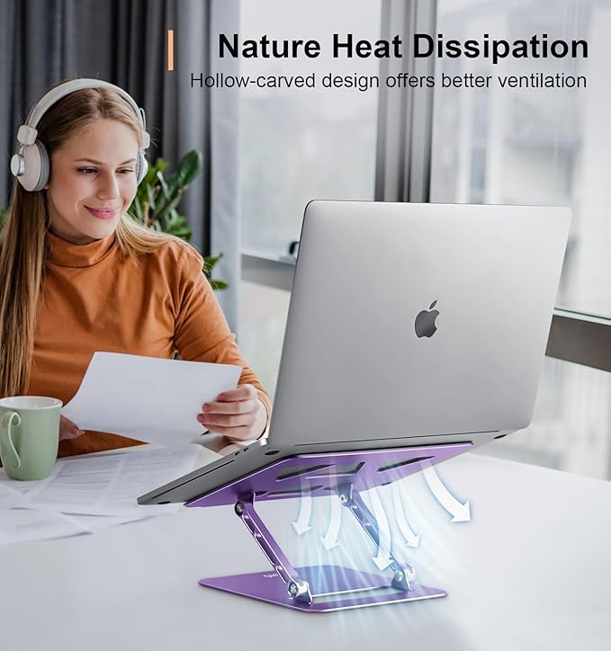 Aoviho Adjustable Laptop Stand for Desk,Portable Laptop Stand Holder and Riser,Foldable Aluminum Notebook Computer Stands for MacBook Air Pro HP Lenovo Dell Samsung Chromebook, 10 - 15.6 inch, Purple | Stands - TrueDesk