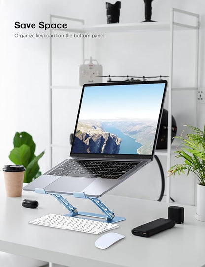 Aoviho Adjustable Laptop Stand for Desk,Portable Laptop Stand Holder and Riser,Foldable Aluminum Notebook Computer Stands for MacBook Air Pro HP Lenovo Dell Samsung Chromebook, 10 - 15.6 inch, Sky Blue | Stands - TrueDesk