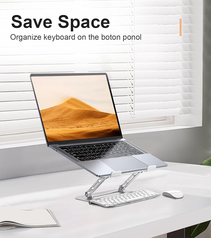 Aoviho Adjustable Laptop Stand for Desk,Portable Laptop Stand Holder and Riser,Foldable Aluminum Notebook Computer Stands for MacBook Air Pro HP Lenovo Dell Samsung Chromebook, 10 - 15.6 inch, Silver | Stands - TrueDesk