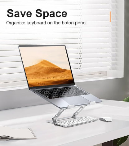 Aoviho Adjustable Laptop Stand for Desk,Portable Laptop Stand Holder and Riser,Foldable Aluminum Notebook Computer Stands for MacBook Air Pro HP Lenovo Dell Samsung Chromebook, 10 - 15.6 inch, Silver | Stands - TrueDesk