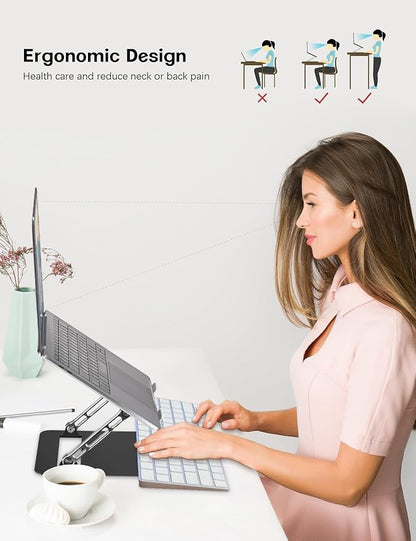 Aoviho Adjustable Laptop Stand for Desk,Portable Laptop Stand Holder and Riser,Foldable Aluminum Notebook Computer Stands for MacBook Air Pro HP Lenovo Dell Samsung, 10 - 15.6 inch (Silver - Gray - Black) | Stands - TrueDesk