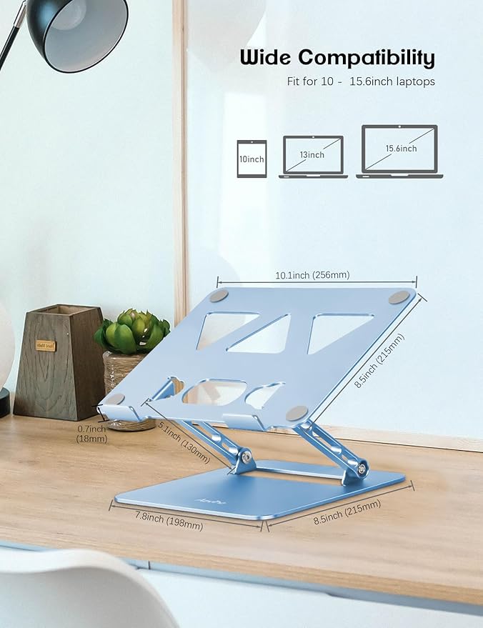 Aoviho Adjustable Laptop Stand for Desk,Portable Laptop Stand Holder and Riser,Foldable Aluminum Notebook Computer Stands for MacBook Air Pro HP Lenovo Dell Samsung Chromebook, 10 - 15.6 inch, Sky Blue | Stands - TrueDesk