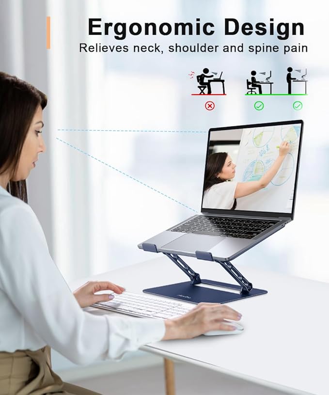 Aoviho Adjustable Laptop Stand for Desk,Portable Laptop Stand Holder and Riser,Foldable Aluminum Notebook Computer Stands for MacBook Air Pro HP Lenovo Dell Samsung Chromebook, 10 - 15.6 inch,Navy Blue | Stands - TrueDesk