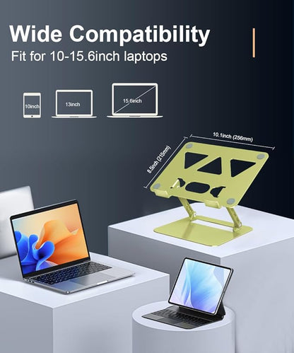 Aoviho Laptop Stand for Desk,Adjustable Laptop Stand Holder and Riser,Foldable Aluminum Notebook Computer Stands for MacBook Air Pro HP Lenovo Dell Samsung Chromebook, 10 - 15.6 inch,Yellow Green | Stands - TrueDesk