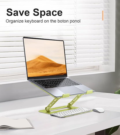 Aoviho Laptop Stand for Desk,Adjustable Laptop Stand Holder and Riser,Foldable Aluminum Notebook Computer Stands for MacBook Air Pro HP Lenovo Dell Samsung Chromebook, 10 - 15.6 inch,Yellow Green | Stands - TrueDesk