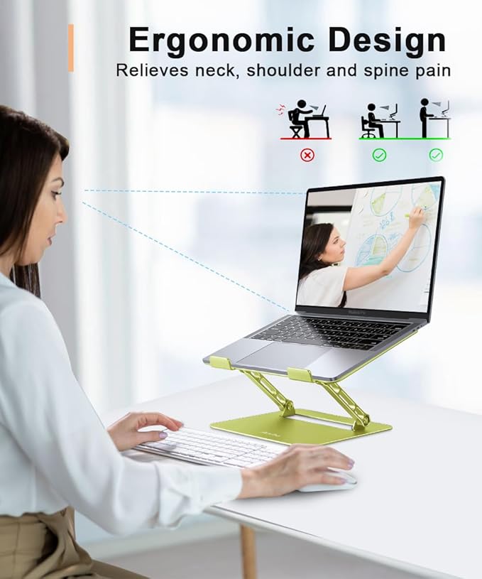 Aoviho Laptop Stand for Desk,Adjustable Laptop Stand Holder and Riser,Foldable Aluminum Notebook Computer Stands for MacBook Air Pro HP Lenovo Dell Samsung Chromebook, 10 - 15.6 inch,Yellow Green | Stands - TrueDesk