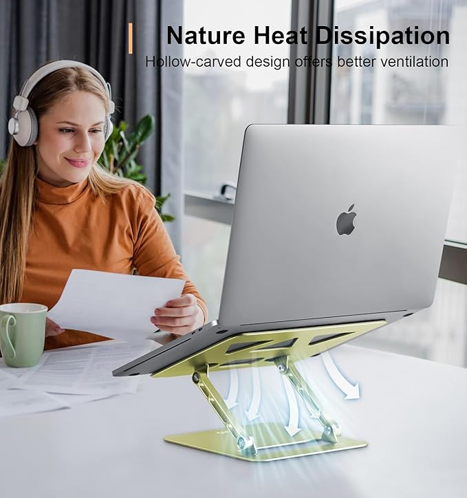 Aoviho Laptop Stand for Desk,Adjustable Laptop Stand Holder and Riser,Foldable Aluminum Notebook Computer Stands for MacBook Air Pro HP Lenovo Dell Samsung Chromebook, 10 - 15.6 inch,Yellow Green | Stands - TrueDesk