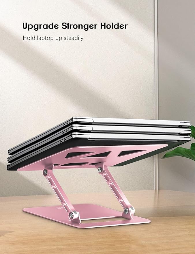 Aoviho Laptop Stand Holder, Adjustable Desk Laptop Riser, Foldable Notebook Computer Stands for MacBook Air Pro HP Lenovo Dell Samsung Chromebook, Up to 15.6 inch, Rose Gold | Stands - TrueDesk