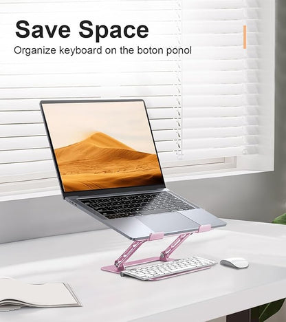 Aoviho Laptop Stand Holder, Adjustable Desk Laptop Riser, Foldable Notebook Computer Stands for MacBook Air Pro HP Lenovo Dell Samsung Chromebook, Up to 15.6 inch, Rose Gold | Stands - TrueDesk