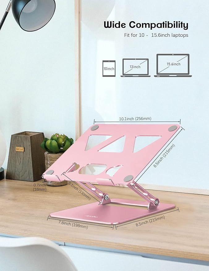 Aoviho Laptop Stand Holder, Adjustable Desk Laptop Riser, Foldable Notebook Computer Stands for MacBook Air Pro HP Lenovo Dell Samsung Chromebook, Up to 15.6 inch, Rose Gold | Stands - TrueDesk