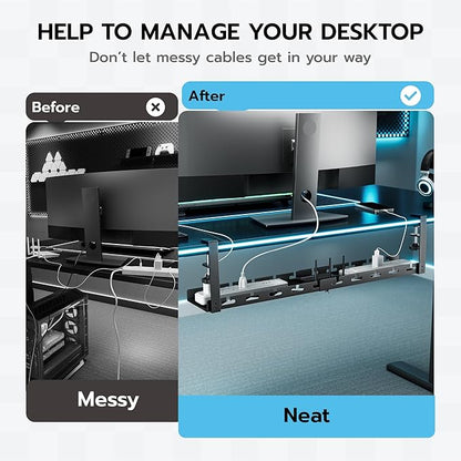 ARES WING 17" - 28.7" Extendable Under Desk Cable Management Tray with Cable Slots, Clamp On Cord Organizer Holds Up to 11 lbs, Black Metal Under Desk Storage for Office and Gaming Accessories | Cable Raceways - TrueDesk